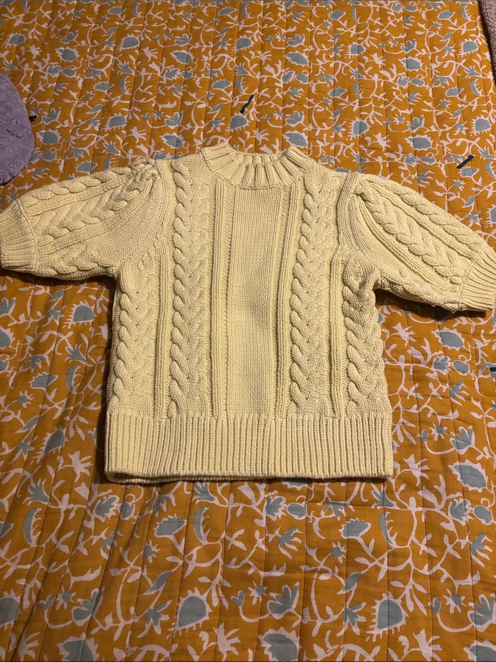 English Factory Yellow Short Sleeve Cable Knit Sweater Crochet Fall Thick Top